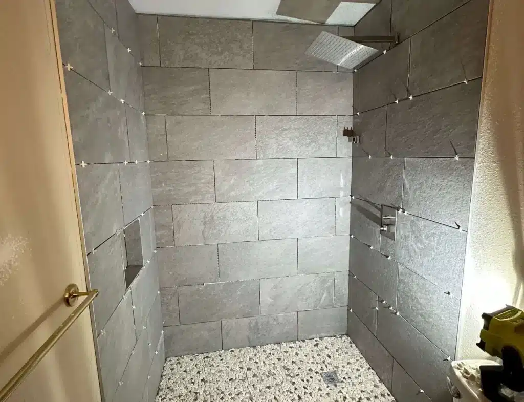 A shower being remodeled.