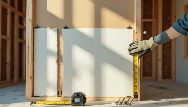 Contractor showing different thicknesses of drywall.
