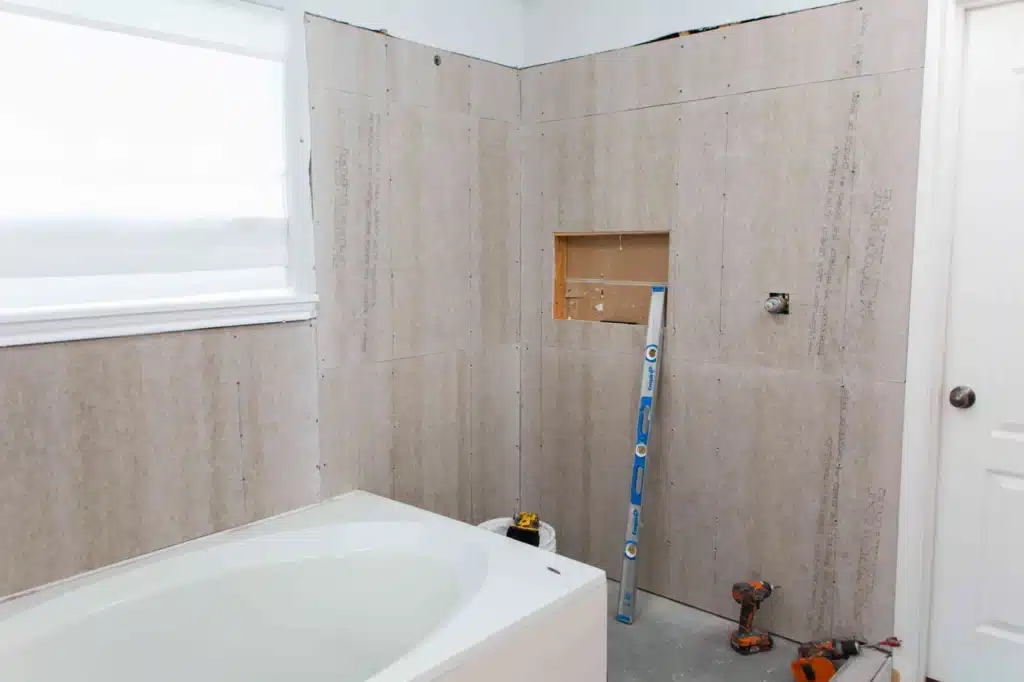 Tiles on wall in bathroom