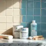 Tile backsplash partially painted.