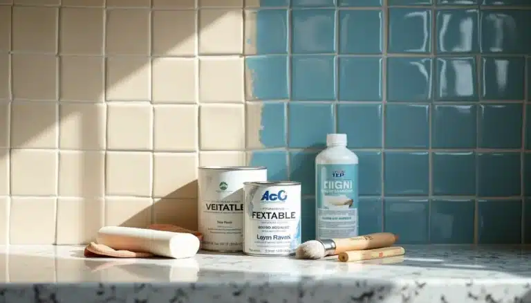 Tile backsplash partially painted.